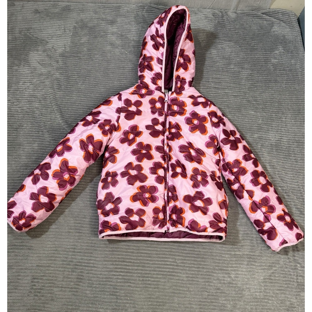 Epic Threads Girls Blurred Floral Reversible Hooded Puffer Jacket Size M Youth